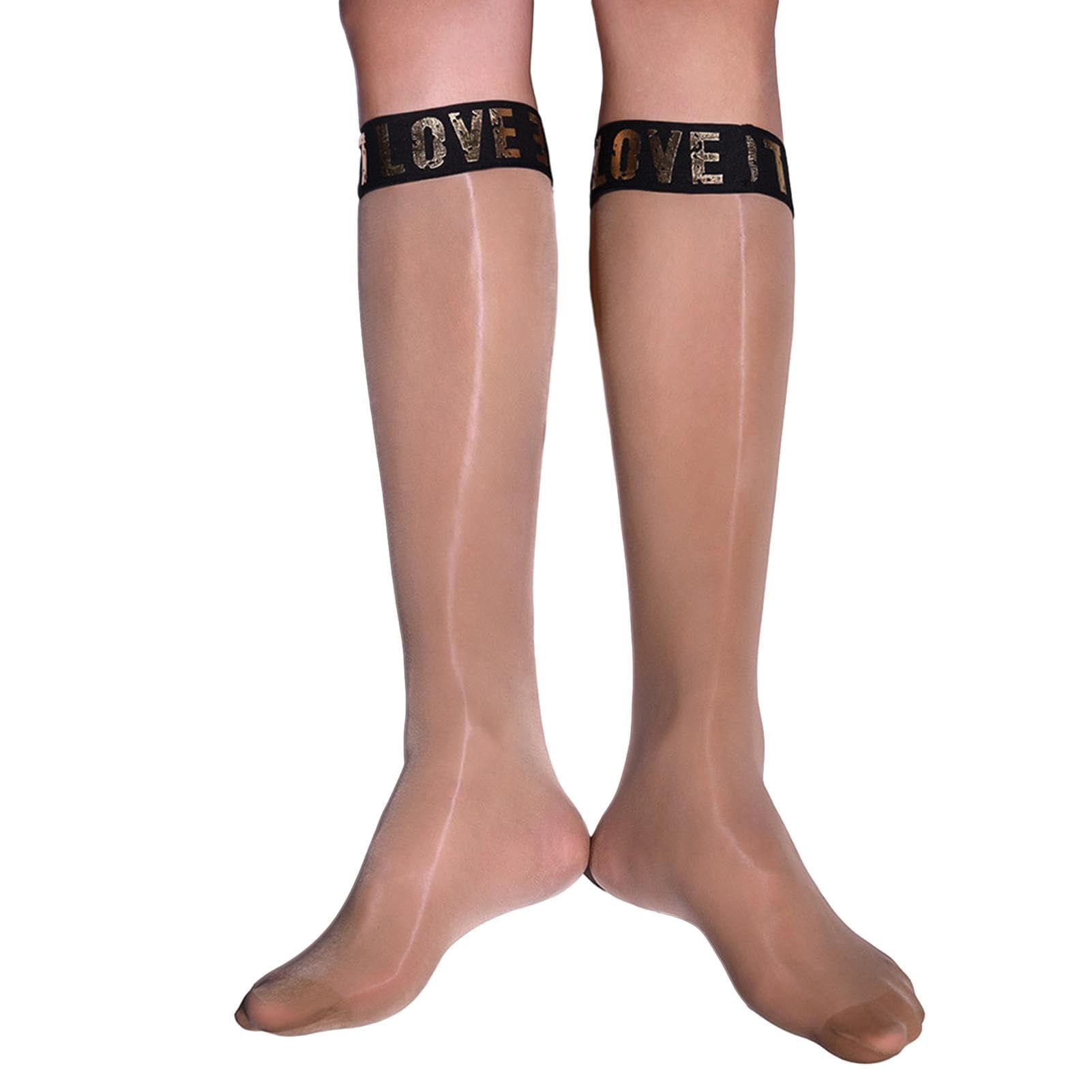 Elertra Men's 8D Nylon Knee High Stockings Oil Shiny Glossy See-through Sheer Hosiery Socks