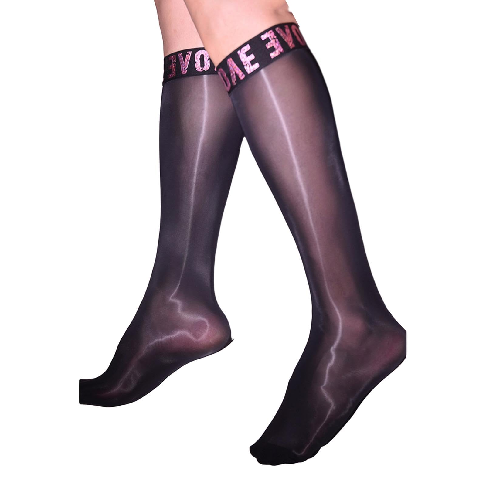 Elertra Men's 8D Nylon Knee High Stockings Oil Shiny Glossy See-through Sheer Hosiery Socks