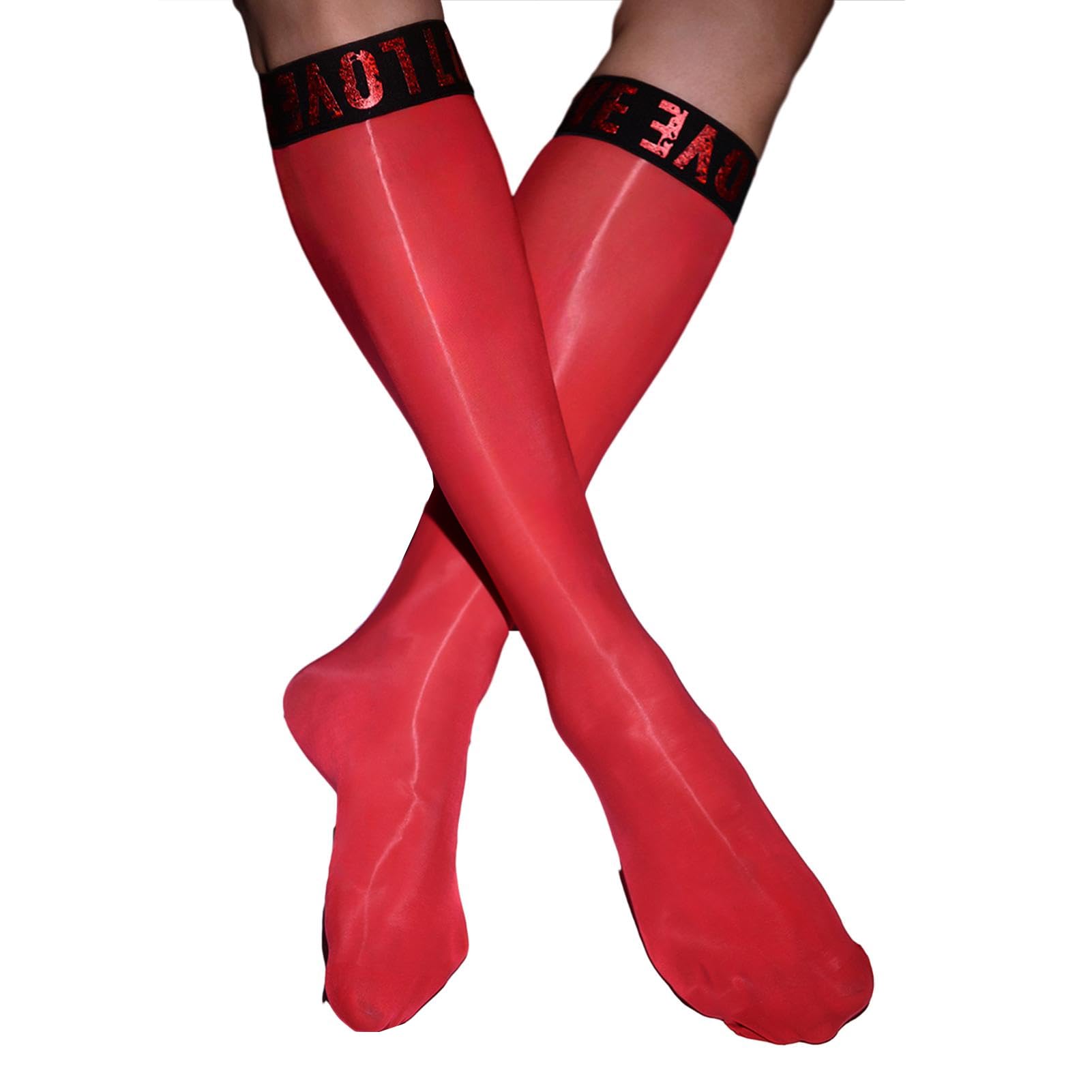 Elertra Men's 8D Nylon Knee High Stockings Oil Shiny Glossy See-through Sheer Hosiery Socks