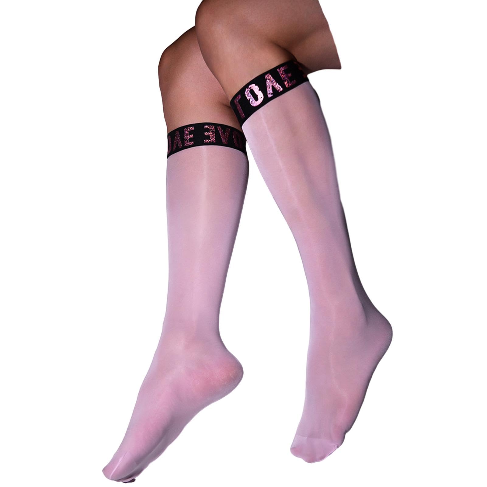 Elertra Men's 8D Nylon Knee High Stockings Oil Shiny Glossy See-through Sheer Hosiery Socks