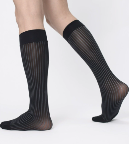 Black 10D mirror stripe dress socks close-up