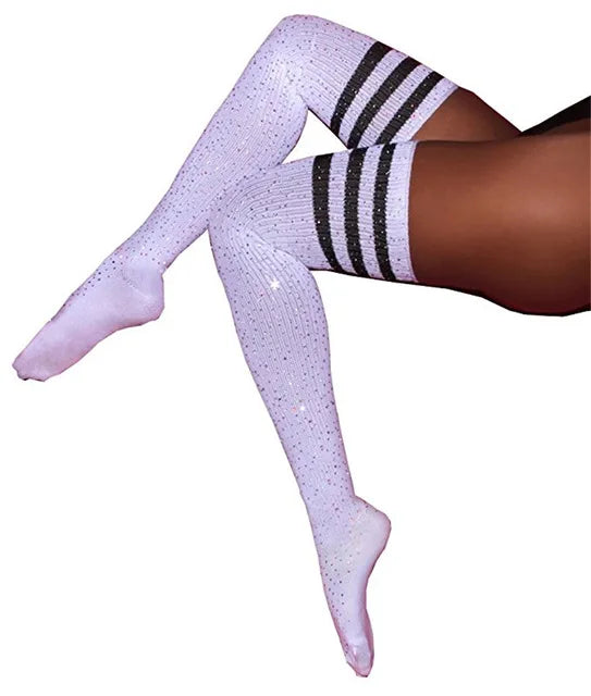 Women Stockings Women Socks Rhinestones Thigh High Over The Knee Socks Cotton Stockings Bling Thigh High Harajuku Hiphop