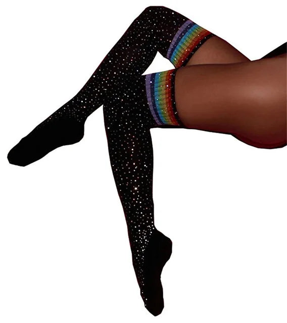 Women Stockings Women Socks Rhinestones Thigh High Over The Knee Socks Cotton Stockings Bling Thigh High Harajuku Hiphop
