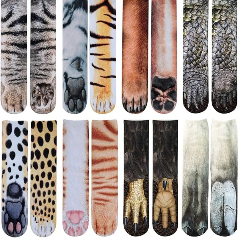1pair 3D Printed Animal Paw Socks For Adult Kid Funny Cat Tiger Eagle Leg Socks Men Women Novelty Socks Christmas Gift