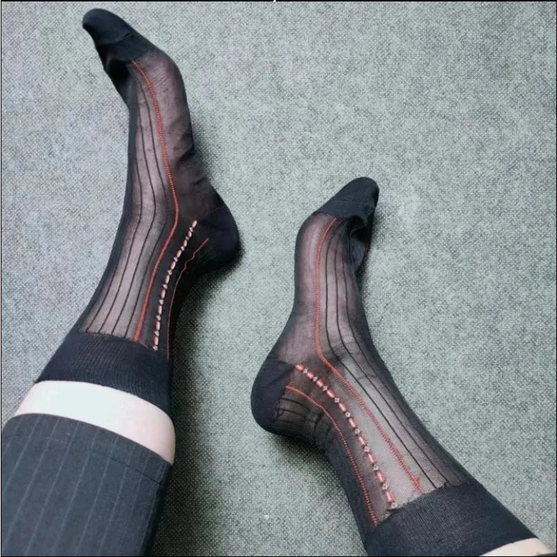 Brand Mens Business Socks Nylon Male Formal Long Ripple Stripe Dress Suit Socks for Man Hose Collection High Quality Breathable
