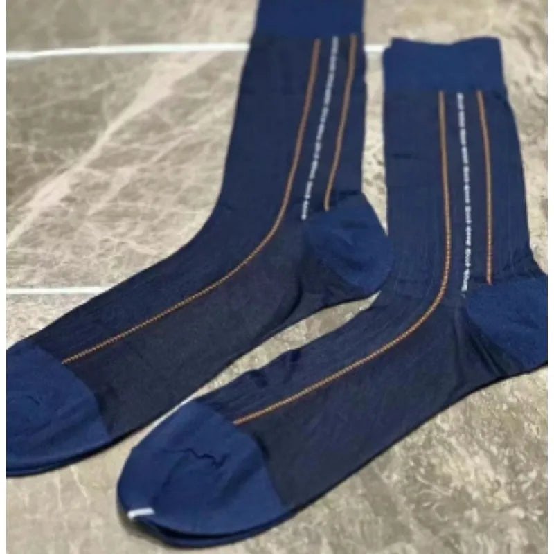 Brand Mens Business Socks Nylon Male Formal Long Ripple Stripe Dress Suit Socks for Man Hose Collection High Quality Breathable