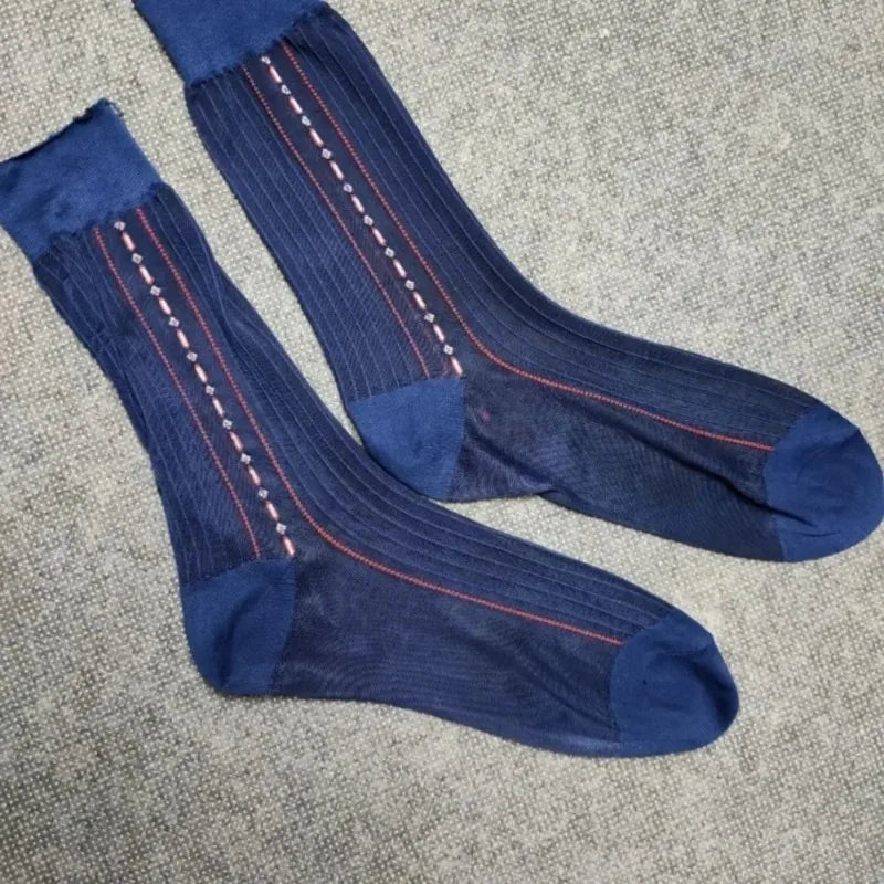 Brand Mens Business Socks Nylon Male Formal Long Ripple Stripe Dress Suit Socks for Man Hose Collection High Quality Breathable