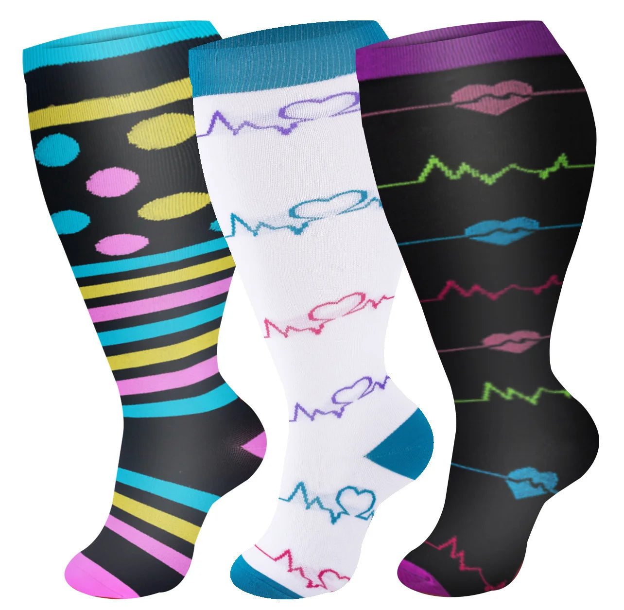 Plus Size Compression Socks Women Men Running Yoga Fat Sock Sports Fitness Weight Loss Wide Calf Extra Large Flight Sock Support