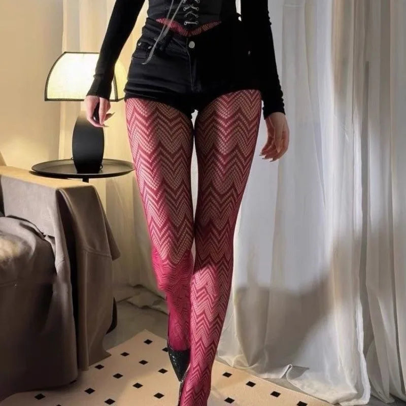Women Sexy High Waist Fishnet Stockings Mesh Club Tights Panty Knitting Net Pantyhose Ripped Jeans Match Long Socks Lingerie Hot