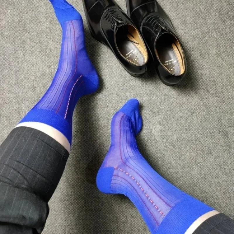 Brand Mens Business Socks Nylon Male Formal Long Ripple Stripe Dress Suit Socks for Man Hose Collection High Quality Breathable