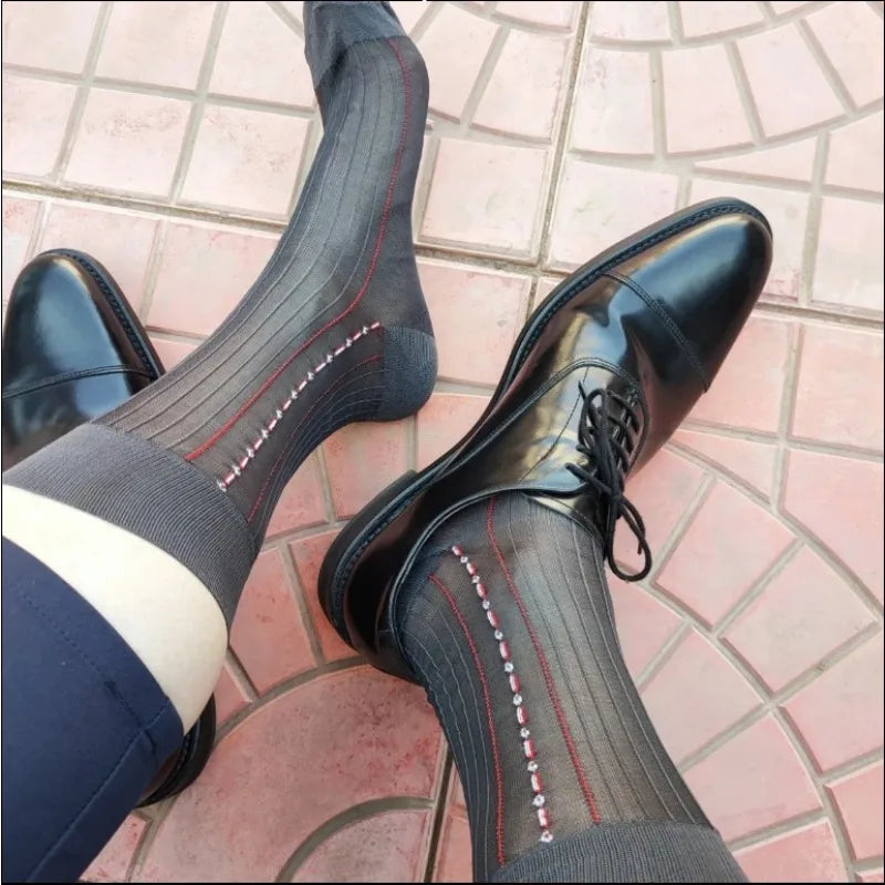 Brand Mens Business Socks Nylon Male Formal Long Ripple Stripe Dress Suit Socks for Man Hose Collection High Quality Breathable