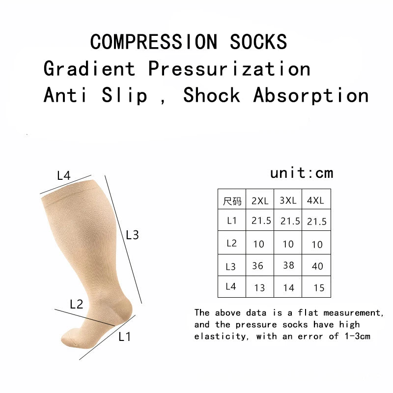 Plus Size Compression Socks Women Men Running Yoga Fat Sock Sports Fitness Weight Loss Wide Calf Extra Large Flight Sock Support