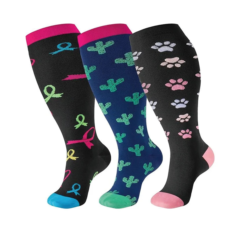Plus Size Compression Socks Women Men Running Yoga Fat Sock Sports Fitness Weight Loss Wide Calf Extra Large Flight Sock Support