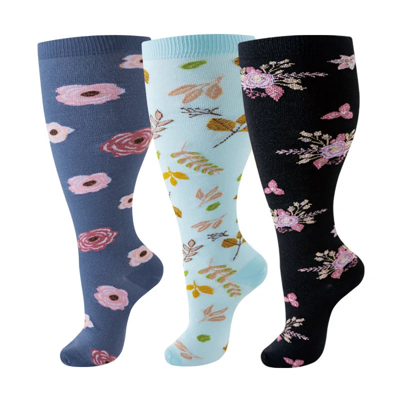 Plus Size Compression Socks Women Men Running Yoga Fat Sock Sports Fitness Weight Loss Wide Calf Extra Large Flight Sock Support