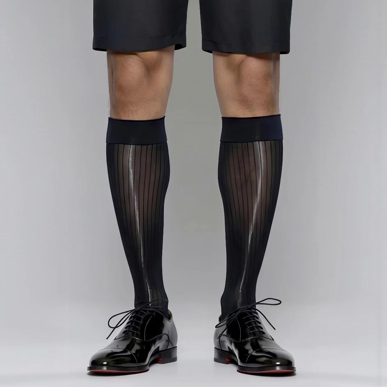 Elertra Men's 10Den Mirror Finish Striped Sheer Socks (High Elastic Material, Logo-Free)