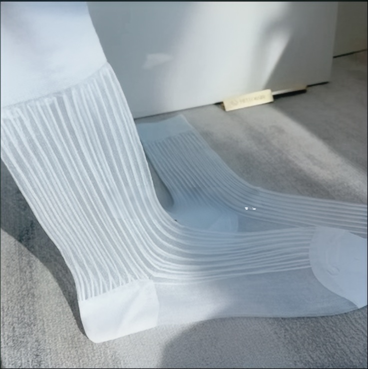 Men Socks Sheer Solid Color Breathable Formal Business Socks for Men Sexy Transparent Stripe Male Dress Socks Gift