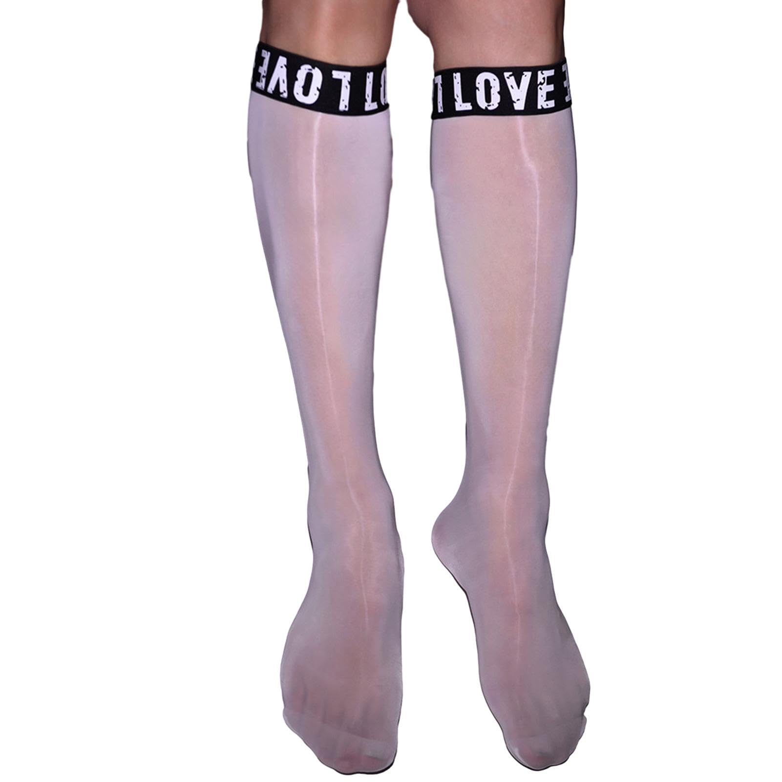Elertra Men's 8D Nylon Knee High Stockings Oil Shiny Glossy See-through Sheer Hosiery Socks