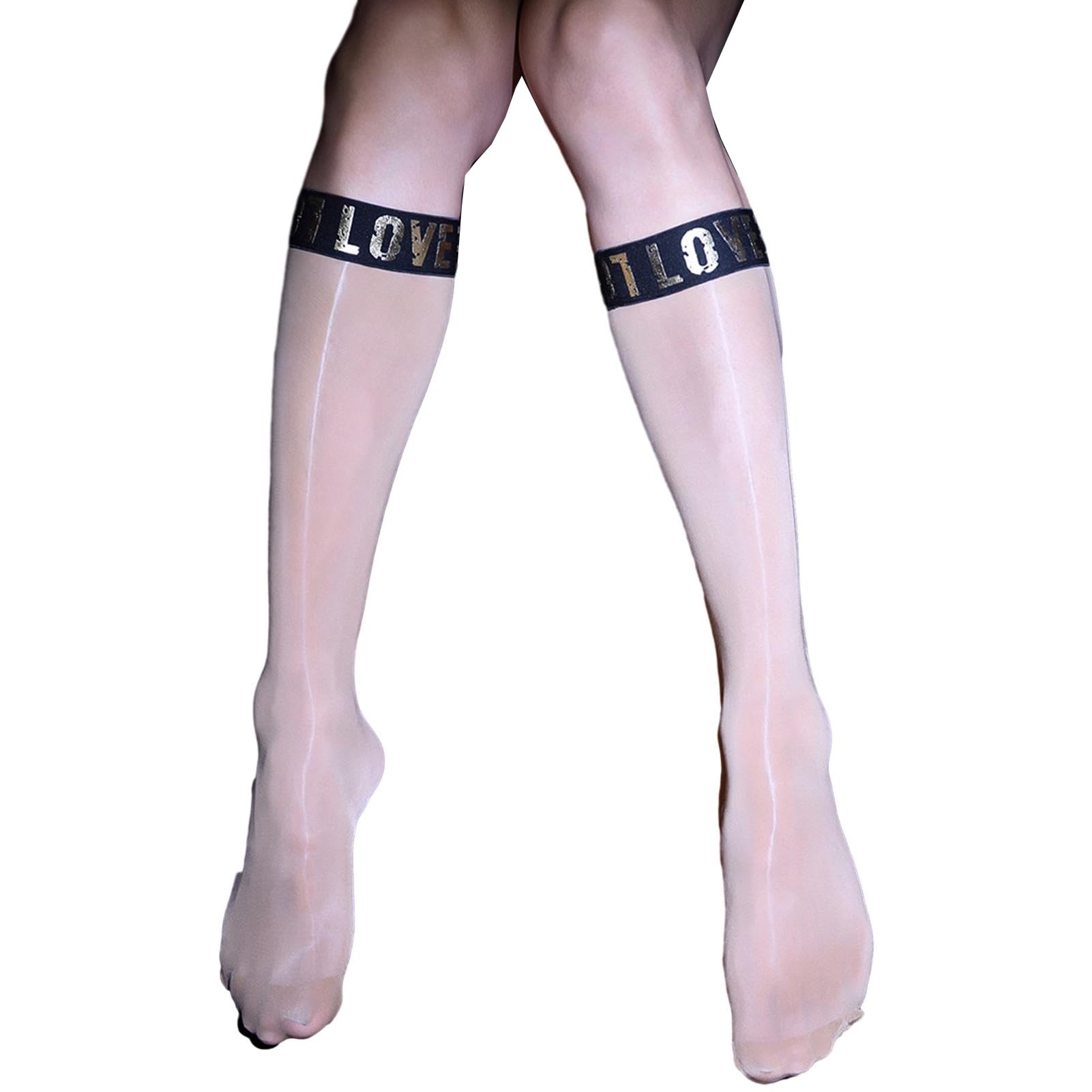 Elertra Men's 8D Nylon Knee High Stockings Oil Shiny Glossy See-through Sheer Hosiery Socks