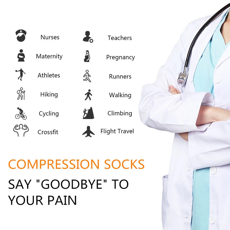 3/6/7 Pairs/Pack Compression Socks Women Men Knee High 30 MmHg Running Sports Socks Edema Diabetes Varicose Veins Socks Dropship