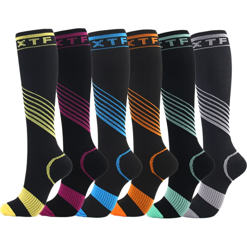 3/6/7 Pairs/Pack Compression Socks Women Men Knee High 30 MmHg Running Sports Socks Edema Diabetes Varicose Veins Socks Dropship