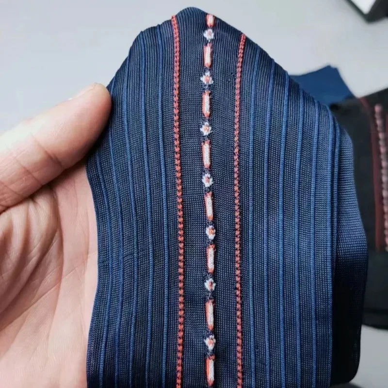 Brand Mens Business Socks Nylon Male Formal Long Ripple Stripe Dress Suit Socks for Man Hose Collection High Quality Breathable