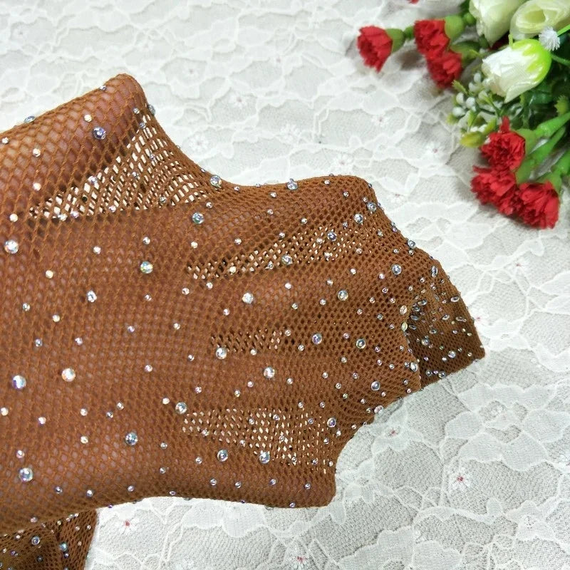 Fishnet Diamond Pantyhose Women  Fashion Shiny Net Tights Female Slim Rhinestone Mesh Nylon Stockings Tights
