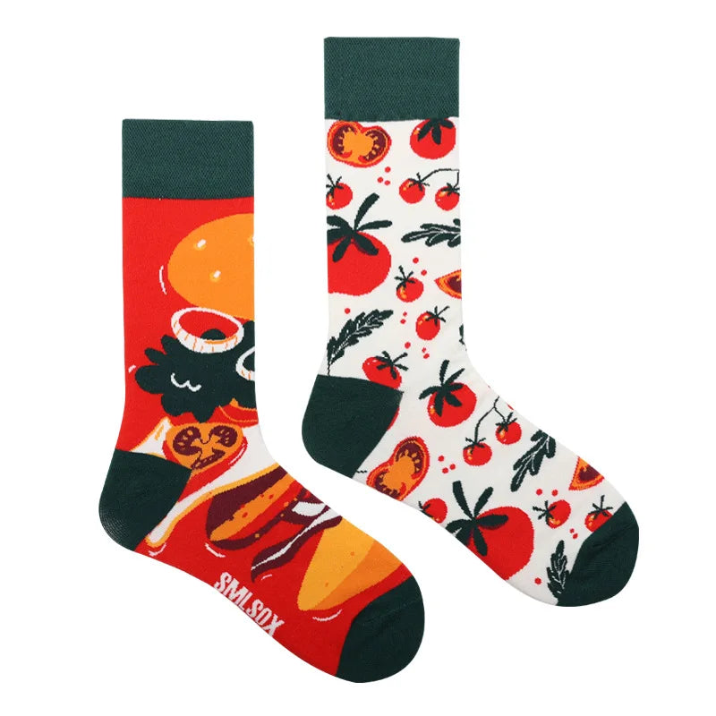 1Pair Man Women Socks Original AB Tide Socks Medium High Tube Colorful Socks Flowers Fruits Candy Cake Cotton Socks Unisex Socks