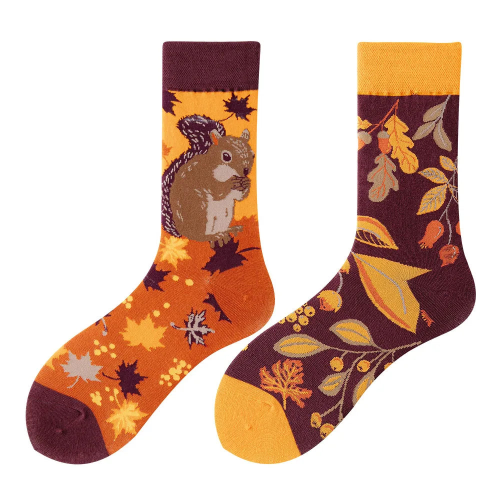 1Pair Man Women Socks Original AB Tide Socks Medium High Tube Colorful Socks Flowers Fruits Candy Cake Cotton Socks Unisex Socks