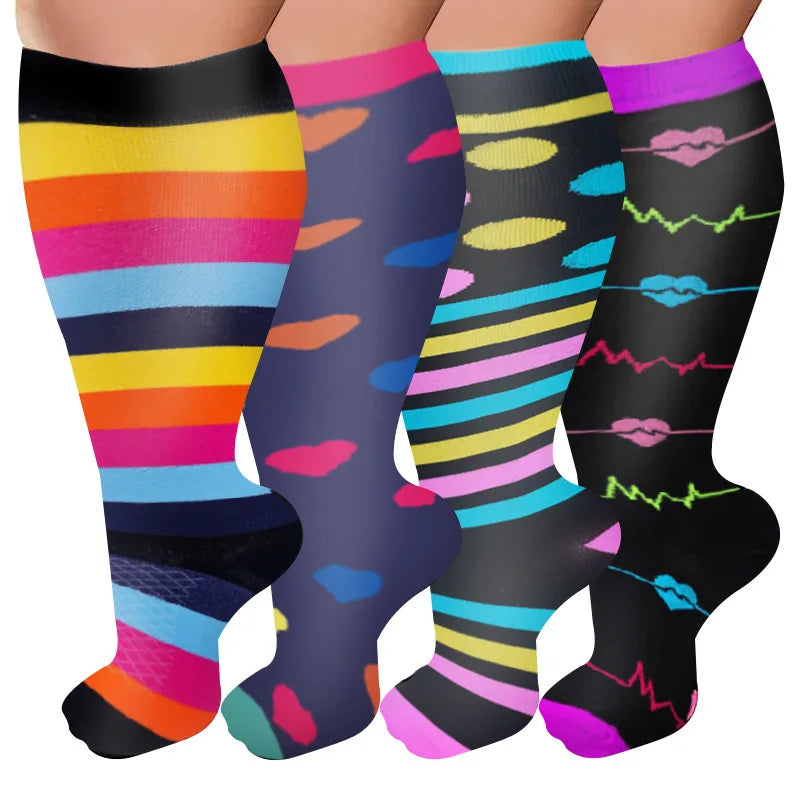 Plus Size Compression Socks Women Men Running Yoga Fat Sock Sports Fitness Weight Loss Wide Calf Extra Large Flight Sock Support