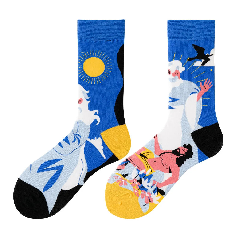 1Pair Man Women Socks Original AB Tide Socks Medium High Tube Colorful Socks Flowers Fruits Candy Cake Cotton Socks Unisex Socks