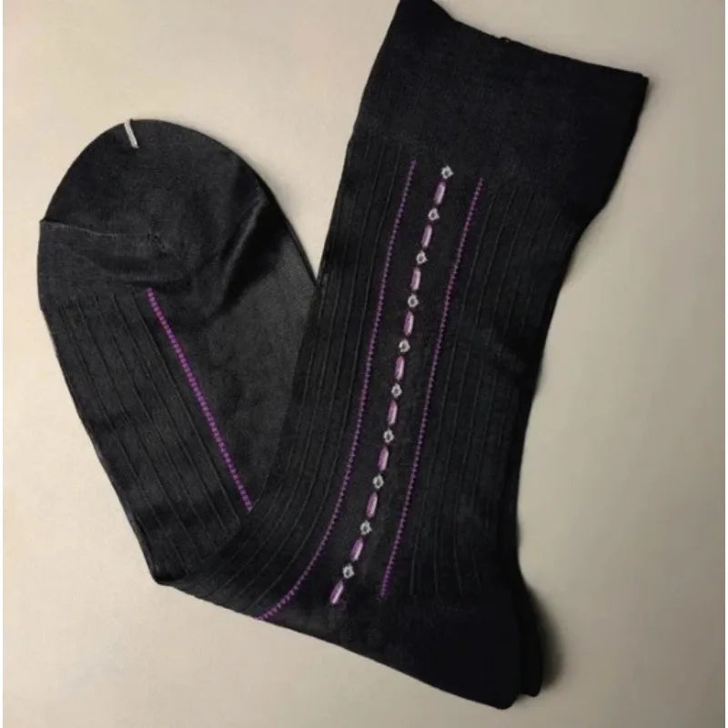 Brand Mens Business Socks Nylon Male Formal Long Ripple Stripe Dress Suit Socks for Man Hose Collection High Quality Breathable