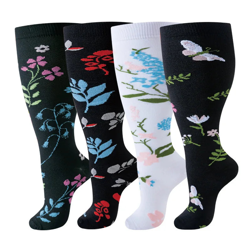Plus Size Compression Socks Women Men Running Yoga Fat Sock Sports Fitness Weight Loss Wide Calf Extra Large Flight Sock Support