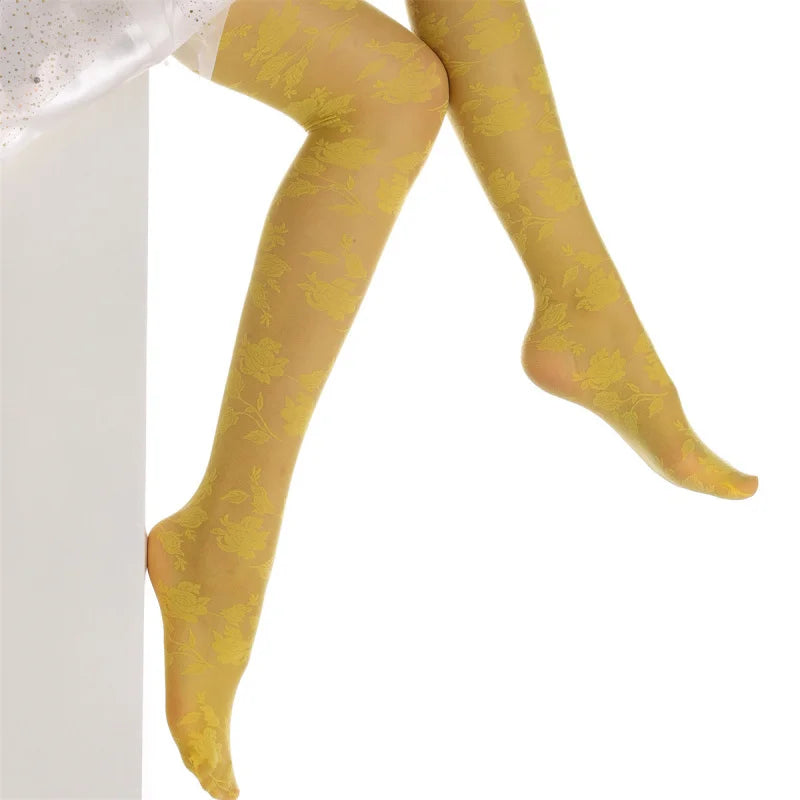 Sexy Colorful Rose Tights Women 12 Colors Medias Socks Transparent Thin Y2K Pantyhose Party Club Stockings