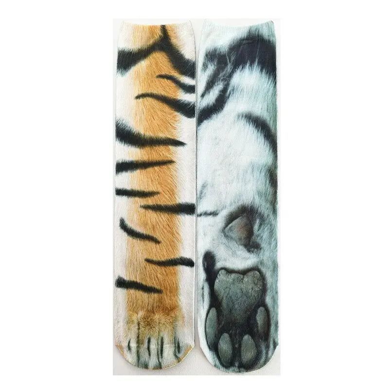 1pair 3D Printed Animal Paw Socks For Adult Kid Funny Cat Tiger Eagle Leg Socks Men Women Novelty Socks Christmas Gift