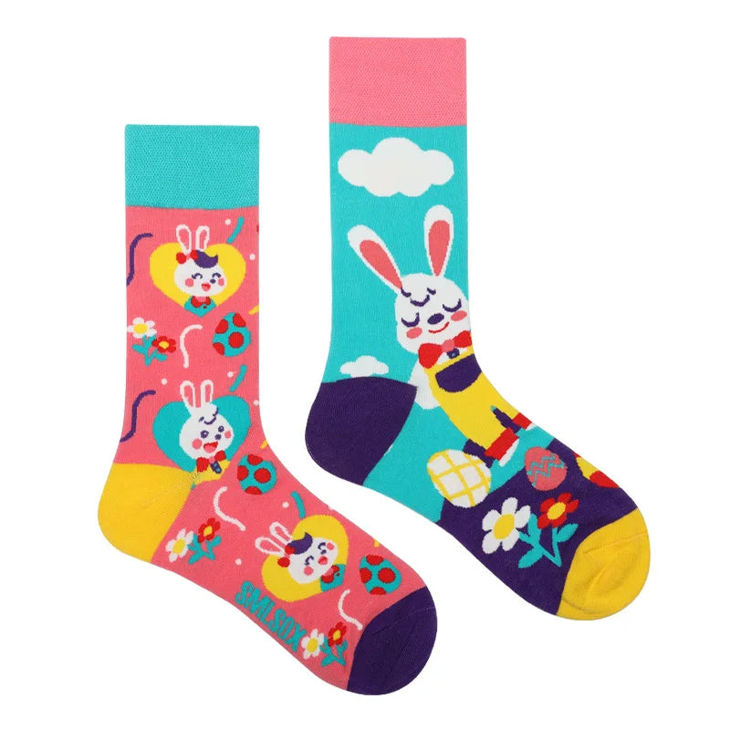 1Pair Man Women Socks Original AB Tide Socks Medium High Tube Colorful Socks Flowers Fruits Candy Cake Cotton Socks Unisex Socks