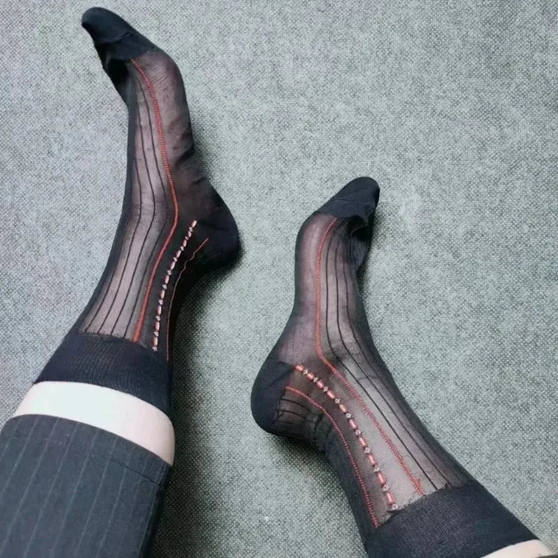Brand Mens Business Socks Nylon Male Formal Long Ripple Stripe Dress Suit Socks for Man Hose Collection High Quality Breathable