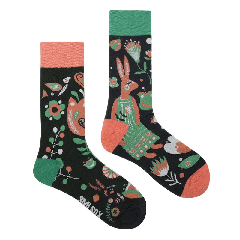 1Pair Man Women Socks Original AB Tide Socks Medium High Tube Colorful Socks Flowers Fruits Candy Cake Cotton Socks Unisex Socks