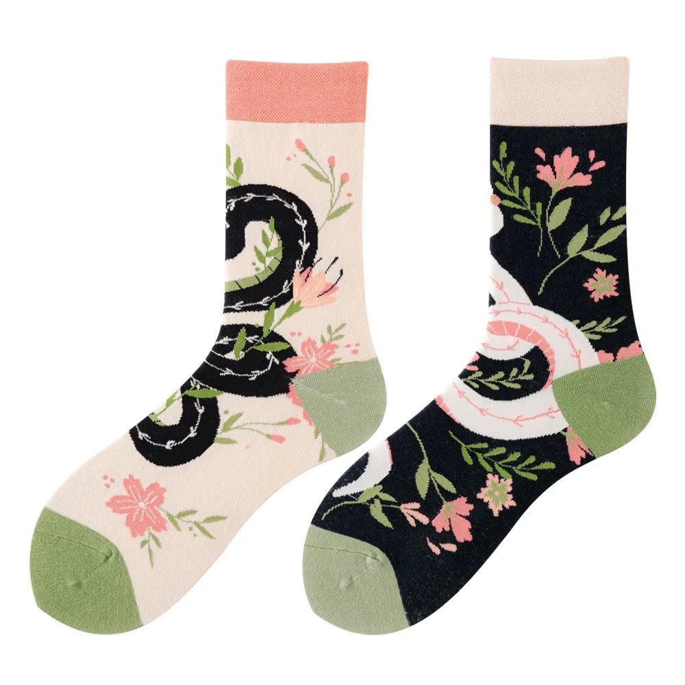 1Pair Man Women Socks Original AB Tide Socks Medium High Tube Colorful Socks Flowers Fruits Candy Cake Cotton Socks Unisex Socks