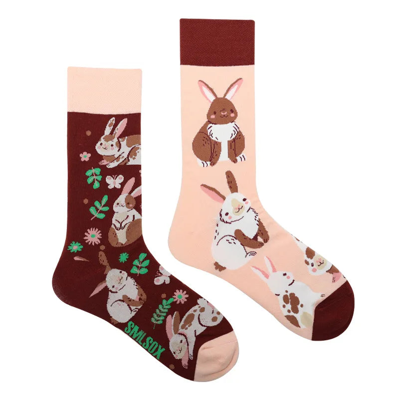 1Pair Man Women Socks Original AB Tide Socks Medium High Tube Colorful Socks Flowers Fruits Candy Cake Cotton Socks Unisex Socks