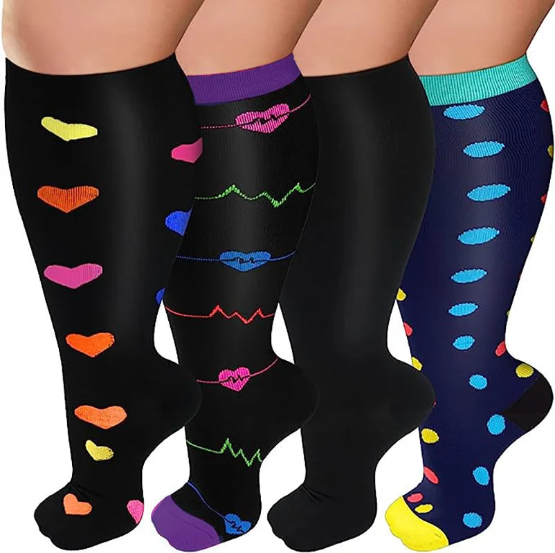 Plus Size Compression Socks Women Men Running Yoga Fat Sock Sports Fitness Weight Loss Wide Calf Extra Large Flight Sock Support