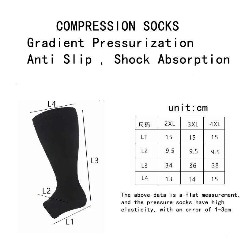 Plus Size Compression Socks Women Men Running Yoga Fat Sock Sports Fitness Weight Loss Wide Calf Extra Large Flight Sock Support