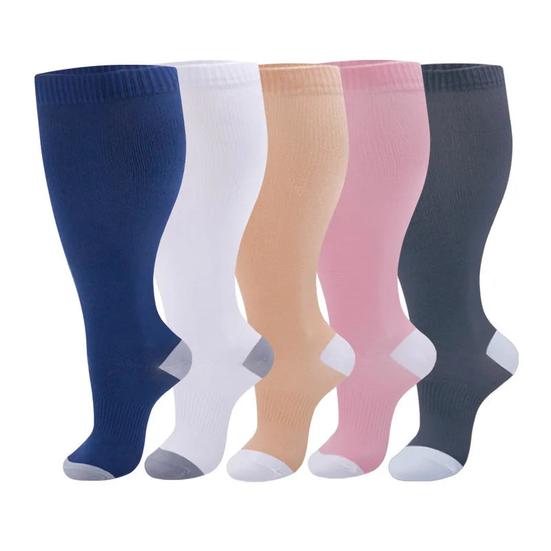 Plus Size Compression Socks Women Men Running Yoga Fat Sock Sports Fitness Weight Loss Wide Calf Extra Large Flight Sock Support