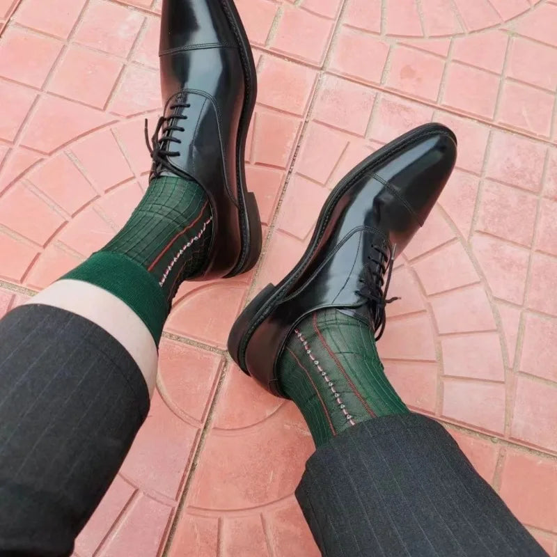 Brand Mens Business Socks Nylon Male Formal Long Ripple Stripe Dress Suit Socks for Man Hose Collection High Quality Breathable