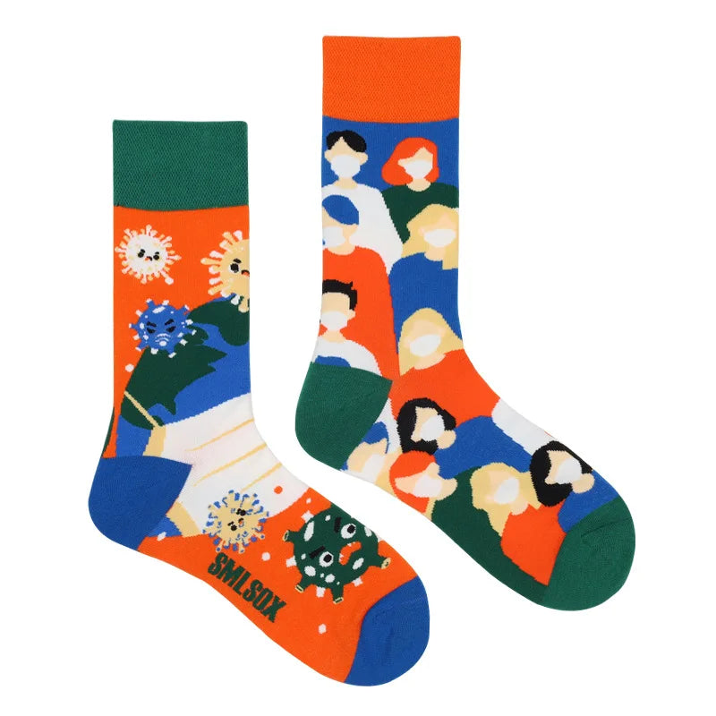1Pair Man Women Socks Original AB Tide Socks Medium High Tube Colorful Socks Flowers Fruits Candy Cake Cotton Socks Unisex Socks