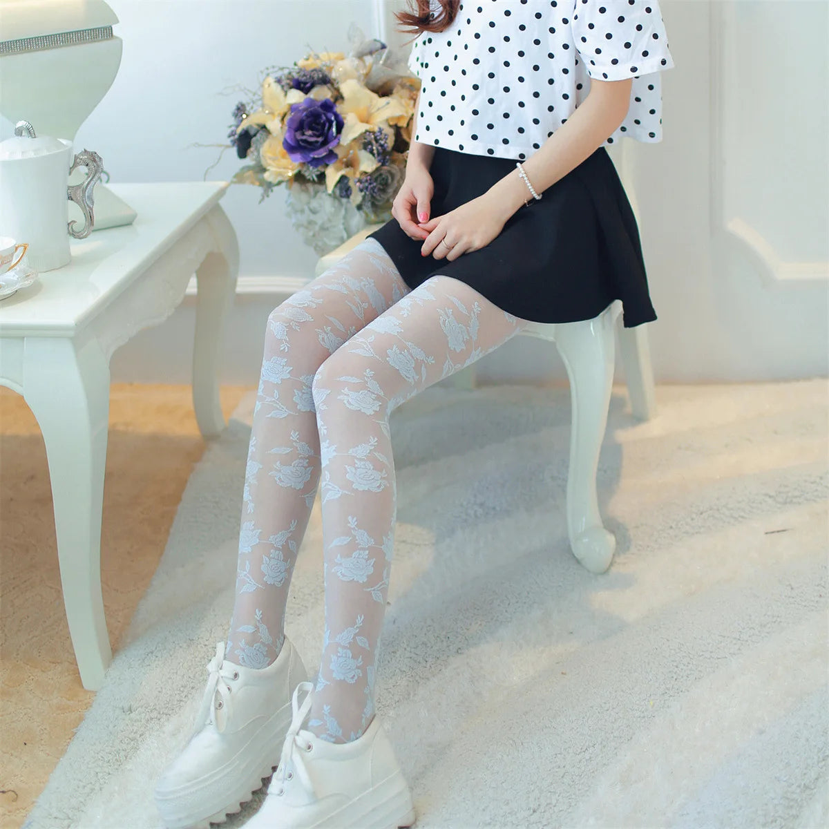Sexy Colorful Rose Tights Women 12 Colors Medias Socks Transparent Thin Y2K Pantyhose Party Club Stockings