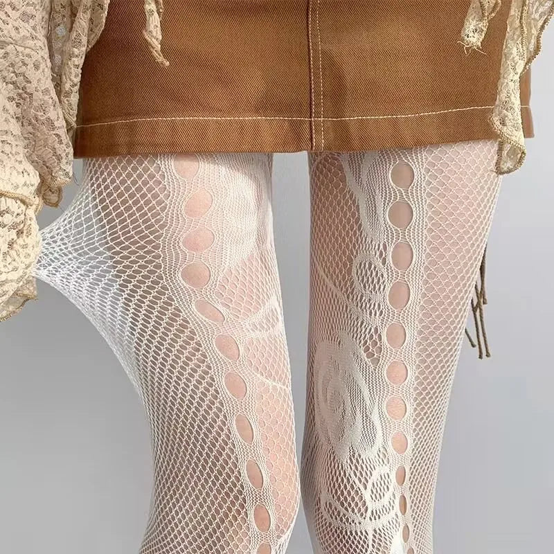 Women Sexy High Waist Fishnet Stockings Mesh Club Tights Panty Knitting Net Pantyhose Ripped Jeans Match Long Socks Lingerie Hot