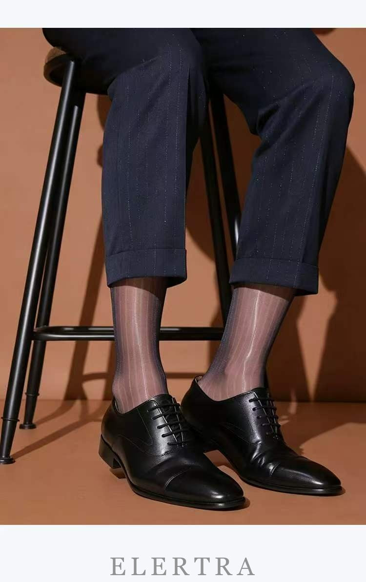 Elertra ultra-sheer glossy knee-high dress socks with dress shoes